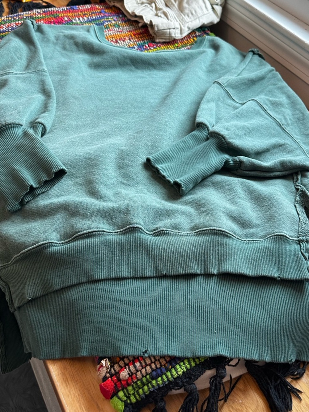 Dark Green Camden Oversized Sweatshirt petite sleeves - Picture 2 of 9
